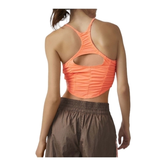 Free People FP MOVEMENT Shirr Enough Tank Top Ruched Neon Coral Size Lar… - Picture 7 of 12